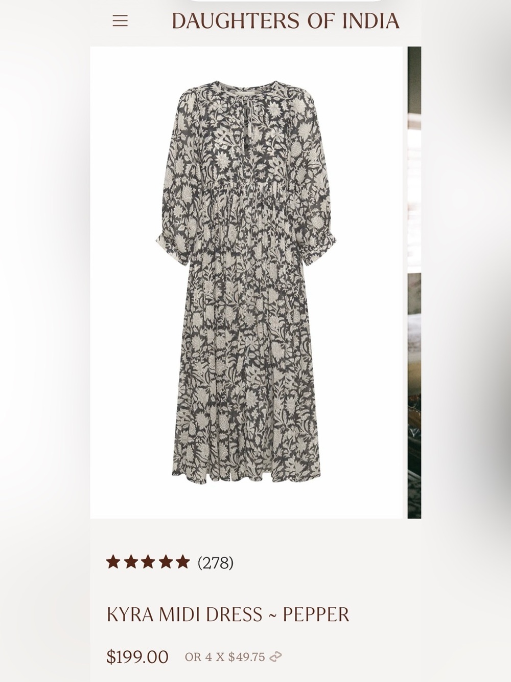 Daughters of India Kyra Midi Dress in Pepper XL